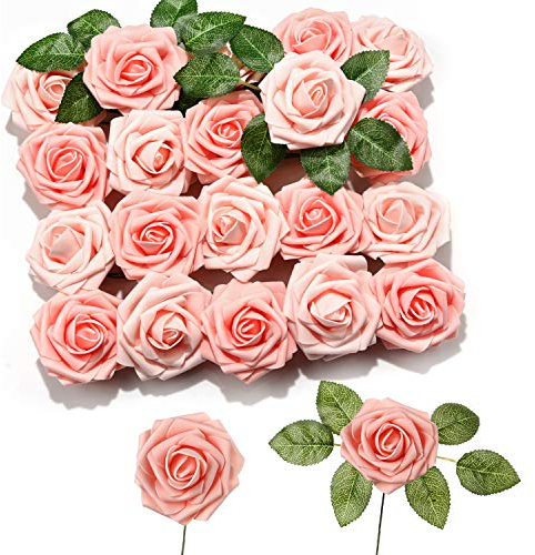 PartyWoo Künstliche Rosen, 20 Stück Kunstblumen, Künstliche Blumen, Deko Blumen, Schaumrosen, Kunstblumen Deko, Kunstblume für Geburtstagsdeko, Hochzeitsdeko, Party Deko (Rosa)