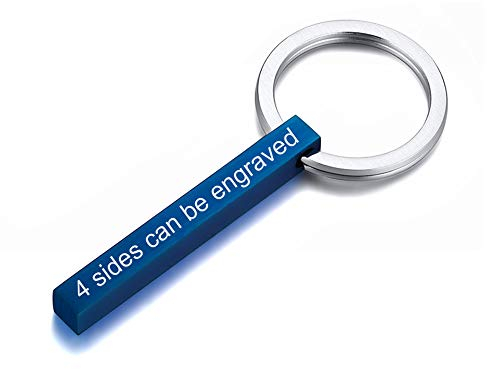 VNOX Personalisierte Paare BFF Brüder Schwestern Familie Partner Schlüsselanhänger 4Seiten Name 3D Vertikale Quader Bar Schlüsselanhänger Gepäck/Tasche Zubehör,Blau