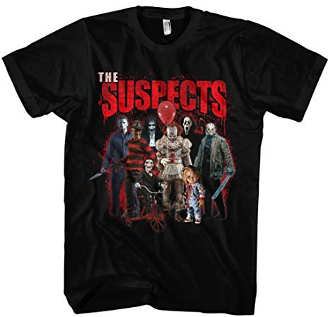 The Suspects Herren T-Shirt | Horror Shirt Herren - Jason Voorhees Tshirt - Halloween - Es Tshirt Pennywise - Michael Myers Tshirt Herren