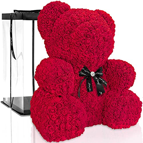 ROSEBEAR Blumenbär mit Geschenkbox - Teddy aus ewigen Rosen - Geschenk für Ihn & Sie zum Jahrestag Geburtstag Muttertag