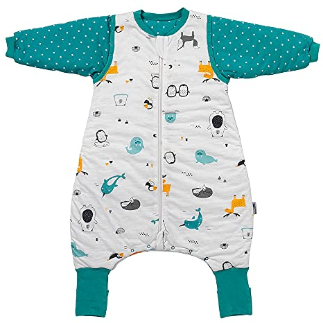 schlummersack Baby Schlafsack mit Füßen Bio Baumwolle Winter 3.5 Tog 70 cm Polarfreunde | Schlafsack mit Beinen und verlängerten Bündchen für Körpergröße von 70-80cm | Winterschlafsack Baby mit Ärmel