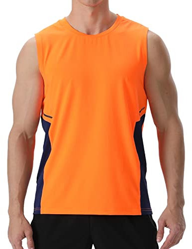 visionreast T Shirts Men Sleeveless Breathable Mens Vest Tank Tops Quick-Dry Athletic Sports Undershirt Lightweight Orange XL