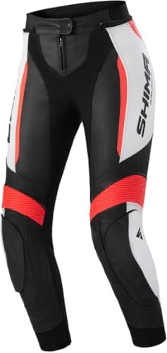 SHIMA Miura 2.0 Pantaloni da Moto - Pelle, Donna, Pantaloni Sportivi con Protezioni per Fianchi e Ginocchia, Pelle Traforata, Pannelli Elastici, per Tuta 2 Pezzi (Rosso Fluo, 36)
