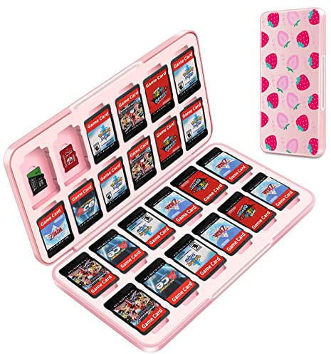 OLDZHU Custodia Porta Cartucce per Nintendo Switch,Rosa Carino Porta Schede per Nintendo Switch OLED Gioco per 24 Schede di Gioco e 24 Schede di Memoria TF,Guscio Duro e Fodera morbida in gomma