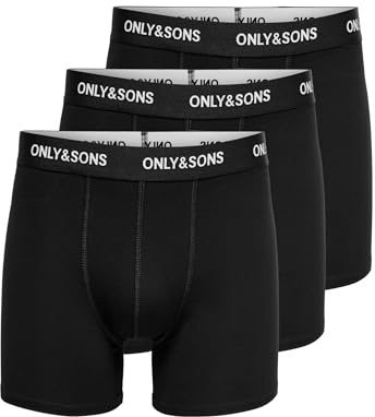 ONLY & SONS Men's ONSFITZ Solid Trunk 3PACK3854 NOOS Boxer Shorts, Black Waistband, XL