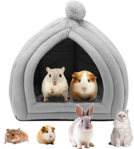 Pet Tent Cave Bed for Cats, Dogs, Guinea Pigs & Rabbits - Warm Gray Cushioned House with Removable Cushion, 25x25CM