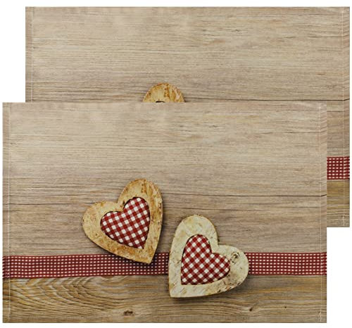 matches21 Stoff Tischsets als abwaschbare Platzdeckchen - 2 Stück Platzsets in 45 * 30 cm mit Landhausstil Herzen - Waschbare Textil Esstisch Unterlagen als Tischdeko auch für Wohnzimmer