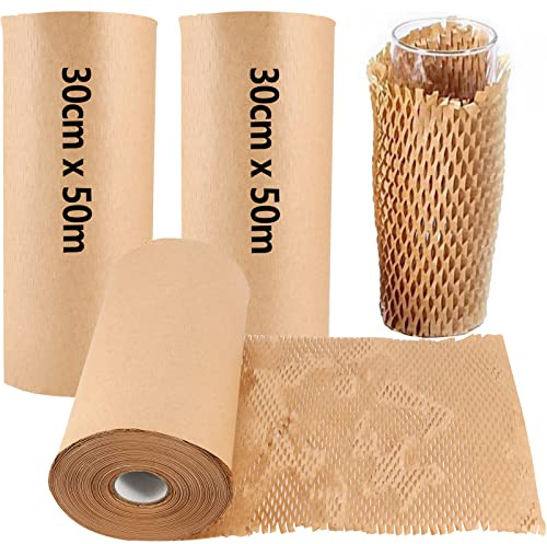 ZEONHEI 2 Stück 30cm x 50m Wabenpapier Verpackungspapier, Verpackungsrolle Kraftpapier zum Verpacken/Lagern exquisiter Zerbrechliche Gegenstände