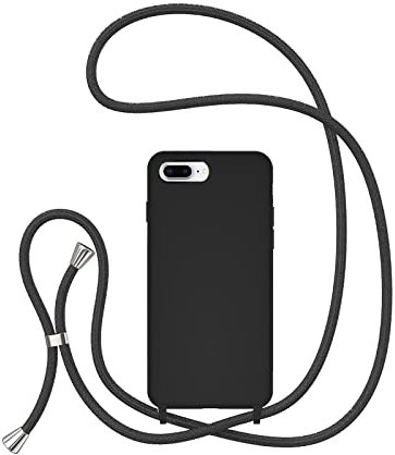 UEEBAI Crossbody Lanyard Phone case for iPhone 7 Plus/iPhone 8 Plus, Silicone Phone Cover Necklace Cord Strap Soft Shockproof Protective Case - Black