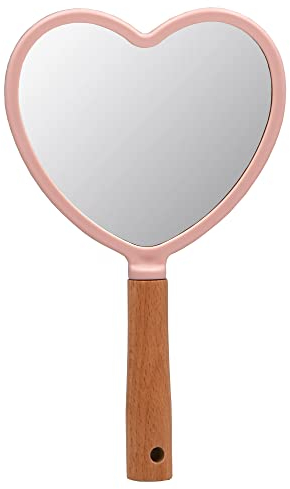 YCHMIR Petit miroir à main pour femme en bois en forme de cœur Rose 14 x 23,4 cm