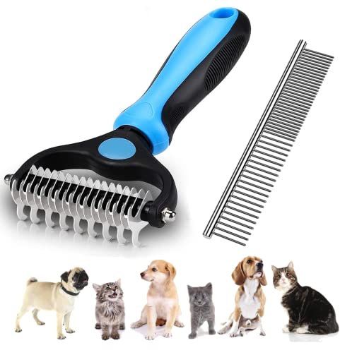 Dog Brush - Double Sided Dematting Comb, Cat Brushes for Long&Short Haired, Cat Grooming Brush - Dog Brushes for Shedding | Deshedding Brushes for Dogs&Cats (Blue Set)