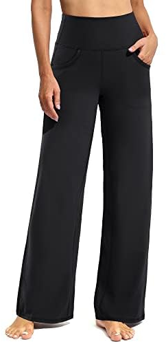 Promover Activewear-Hosen für Damen mit Taschen Jogginghose Hohe Taille Yogahose Weites Bein Straighthose Bauchkontrolle Schlaghose Arbeit Sporthose Klein/Regulär/Groß,Schwarz,Groß