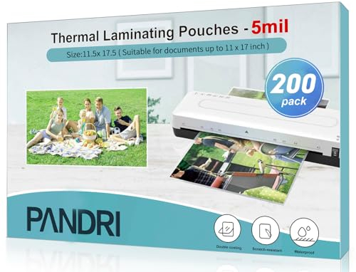 PANDRI Laminierfolien, 200 Stück, 5 mm, Thermo-Laminierfolien, hält 27,9 x 43,2 cm, Kunststoff-Laminierpapier, 29,8 x 44,1 cm, transparente runde Ecken
