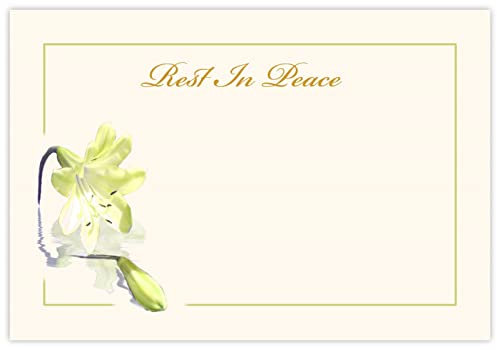 celloexpress Rest in Peace (Lily) Flower Message Cards - 60mm x 90mm - Bereavement Florist Card Sympathy Condolences Notes (Pack of 20)