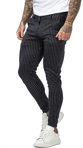 GINGTTO Pantalones Elásticos Slim Fit Hombre Chino Ajustados pantalón Rayas Vestir para Hombres Negro 30
