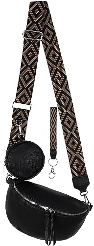 Bauchtasche Umhängetasche Crossbody-Bag Hüfttasche Kunstleder Italy-Design (Black)