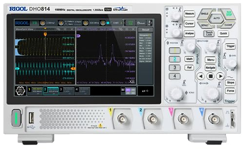 RIGOL Oscilloscopio,DHO814 Oscilloscopio Digitale Portatile,larghezza di banda di 100 MHz,2 canali analogici, risoluzione verticale di 12 bit,basso livello di rumore,supporto per alimentazione mobil4
