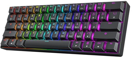 HK GAMING GK61 60% v3 | Teclado mecánico para juegos Hotswap | 61 teclas multicolor RGB LED retroiluminado para PC/Mac Gamer | Diseño estadounidense (negro, rojo óptico Gateron)