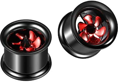 KnSam 12mm Ohren Tunnel Herren 2er Set, Schwarz Ohrringe mit Rot Windmühle Damen Tunnel, Edelstahl Tunnel Piercing-Schmuck