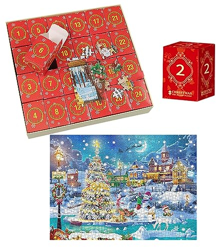 Weihnachts-Countdown-Kalender Puzzle Adventskalender 2023 Weihnachts Puzzle,24 Tage Adventskalender Feiertagsrätsel,Strumpffüller, Heimdekoration, 1008-teiliges Puzzle