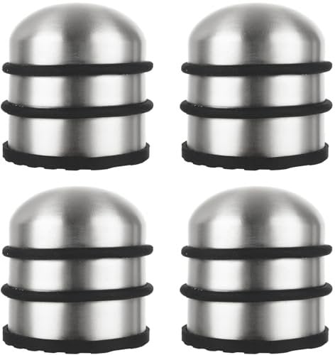 JMIATRY 4 Pcs Stainless Steel Door Stoppers, 1kg Heavy Duty Chrome Door Stop with Dome Rubber Bumper, Metal Round Door Stoppers for Floor