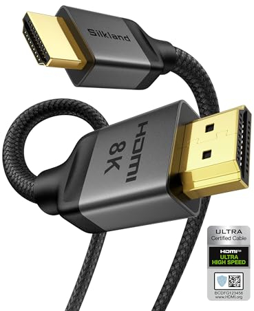 Silkland 10K 8K HDMI eARC/ARC Kabel für Soundbar, Zertifiziertes HDMI® 2.1 Kabel 1m, PS5 HDMI Kabel 4K@120Hz/144Hz, HDR10, Dolby Atmos, DTS:X, HDCP2.3 für RokuTV/HDTV/Blu-ray/Beamer/FireTV/Laptop