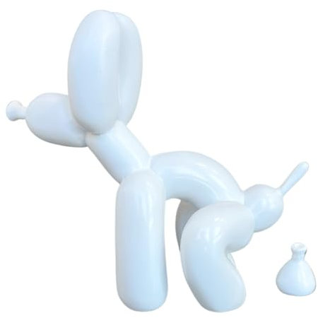 Pooping Dog Sculpture White, Fun Gift for Pet Lovers, Mothers Day, Aesthetic Decorative Balloon Dog Statue Small Animal Figure for Table Bookshelf, Home Decor (White)