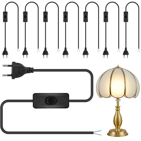 8 cavi di alimentazione con spina e interruttore, 1,80 m, nero, cavo di collegamento con spina europea, H03VVH2-F2 x 0,75 mm², per luci, lampade, lampadine, colore nero