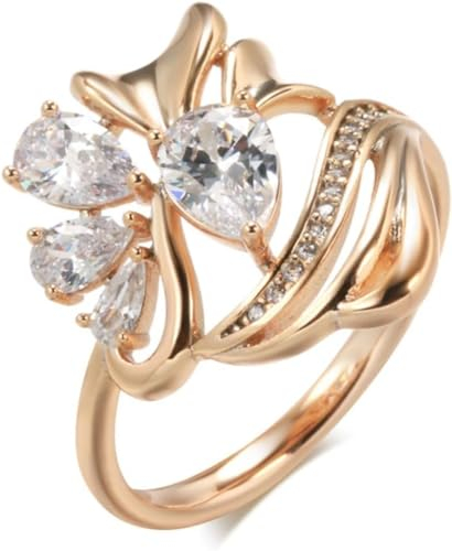 VaEven Neue Hyperbele Ethnische Braut Ringe 585 Roségold Weiß Natürliche Zirkon Party Mode Hochzeit Schmuck Kristall Blume Großer Ring