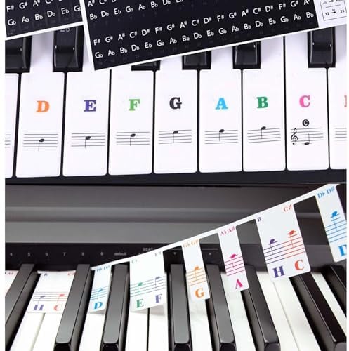 Transparente Keyboard Sticker+Abnehmbare Silikon Klaviertastatur Notenetiketten, 88/61/54/49 Tasten Farbige Klavieraufkleber Für Weiße & Schwarze Tasten Klavier