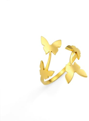 Dreamtimes Schmetterling Ringe für Frauen Zierliche Schmetterling Party Ringe Einstellbare Daumen Offen Ring Versprechen Hochzeit Ring Minimalistische Schwanz Finger Stacking Band Ring (Gold)