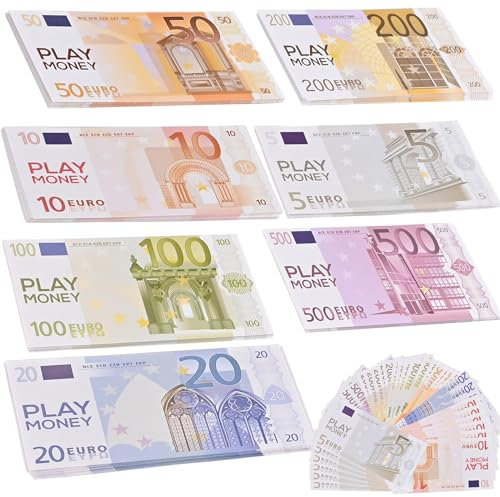 Tigvio 175 Blätter Spielgeld Set Spielgeld Euro Scheine Copy Money in 5/10/20/50/100/200/500€ (je 25 Stück), Spielgeld Kinder Spielgeld Euro zum Lernen, Movie Money für Handelsszene