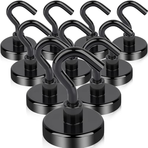 OCEUMAOA 10 ganci magnetici extra forti, 32 mm, al neodimio con gancio, senza punzonatura, per porte in ferro, frigoriferi, cucina, appendiabiti, ufficio, magneti, colore nero, 38 kg