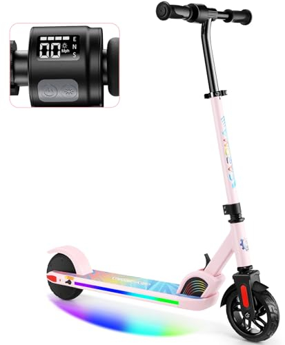 Caroma Elektroroller für Kinder von 8-12 Jahren, 150W Motor, 16 km/h, 60 min Fahrzeit, Einstellbare Geschwindigkeit & Höhe, Bunte Lichter, LED Display, Faltbarer Kinder Elektroscooter