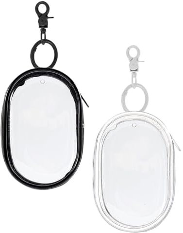 jojofuny 2Pcs Clear Mini Doll Storage Bag with Keychain, Transparent Pvc Hanging Pouch for Charger, Earphones, U Disk, and Accessories