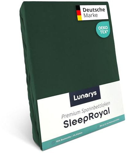 Lunarys® SleepRoyal Luxus Spannbettlaken 180x200cm - Dunkelgrün - 250 g/m² Premium Bettlaken - 40 cm Steghöhe - für hohe Matratzen, Boxspringbett & Matratze + Topper & Wasserbett - Stretch Jersey