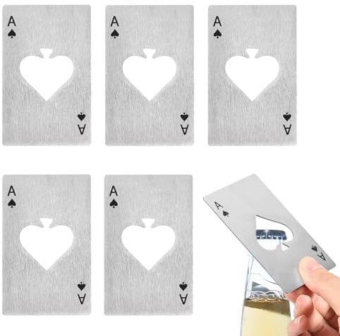 sourcing map 6Pcs Ace of Spades Bottle Opener, Stainless Steel Credit Card Size Beer Bottle Opener for Wallet Pocket, Can Cap Openers for Wedding Party Bridal Shower Present, Silver