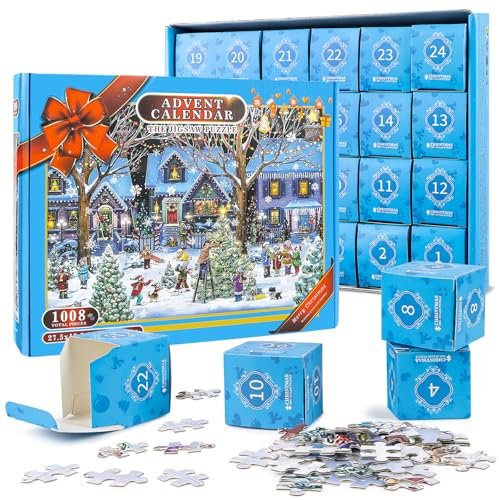 Adventskalender 2024 Weihnachtsbeifall Jigsaw Puzzle 1008 Teile Weihnachten Puzzle Nachhaltiges Puzzle Adventskalender für Erwachsene Weihnachtsgeschenke für Kinder Jungen Mädchen Hausdekoration 50X70