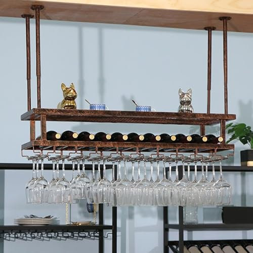 Adjustable Hanging Wine Glass Rack Metal Wine Shelf Storage Display Shelf Large Capacity Ceiling Mounted Wine Champagne Glass Holder Stand with Holders for Wine Glasses