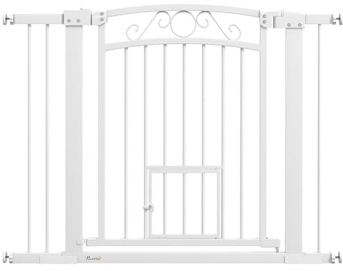 PawHut Barrera para Perros 76-104 cm Con 2 Extensiones 7/14 cm y Doble Bloqueo para Escaleras y Puertas Blanco