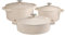 Cooks Professional Set of 3 Cast Iron Casserole Dishes with Lid & Handles | 20, 26 & 28cm | Colourful Enamelled Cooking Pans Pots | Suitable For All Hobs Inc Induction | Oven & Grill Safe | Off White