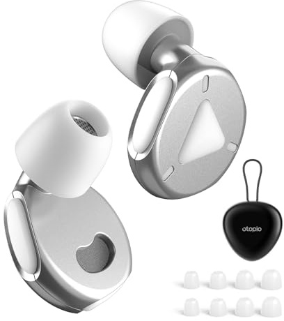 OTOPIO Bouchons d'oreille de concert pour réduction du bruit de 36 dB, bouchons d'oreilles plus calmes pour musicien de moto haute fidélité avec silicone fluorescent, argenté