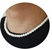 AFSTALR Perlenkette Damen Herren, 8mm Perlen Kette Weiße Perlen Halsketten Perlenkette Schmuck Geschenke für Männer Länge 18 Zoll