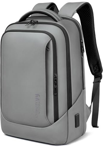 Laptop Business Rucksack Herren mit 15,6 Zoll laptopfach mit USB-Ladeanschluss Diebstahlsicher Handgepäck Tagesrucksack Wasserabweisende Multifunktion Laptoptasche für Arbeit Schule Reisen-Grau