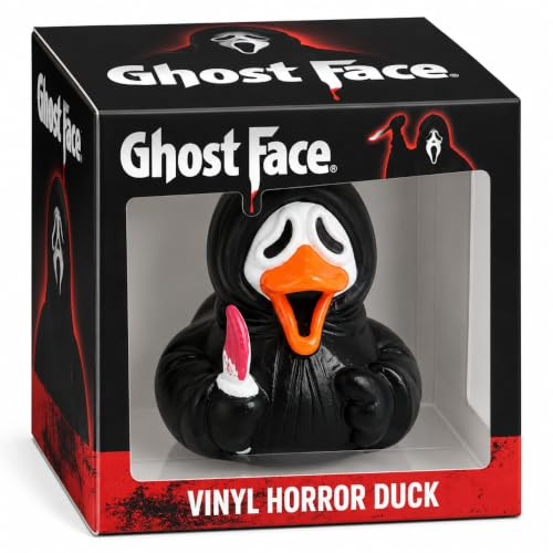 Fun Express Ghost Face Collectible Horror Rubber Duck - Halloween Decor | Officially Licensed Collectible Ghost Face Horror Rubber Duck Figure. Includes Display Box Packaging.