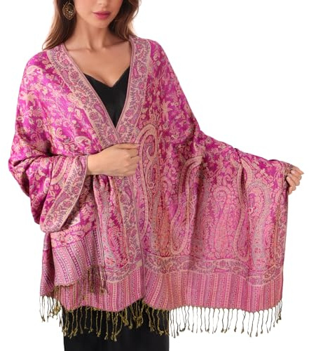 Lamca Pashmina Schal Damen, Retro Schultertuch Schal mit Paisley-Muster, Elegante Quaste Stola Tuch und Wrap für Abendkleid, Hochzeit, Alltag