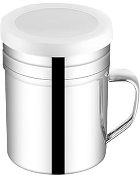 1 silver icing sugar shaker with lid, coffee accessories, flour shaker, icing cocoa cocoa, universal powdered sugar mill, powder shaker cocoa shaker for cappuccino, stainless steel cocoa shaker,