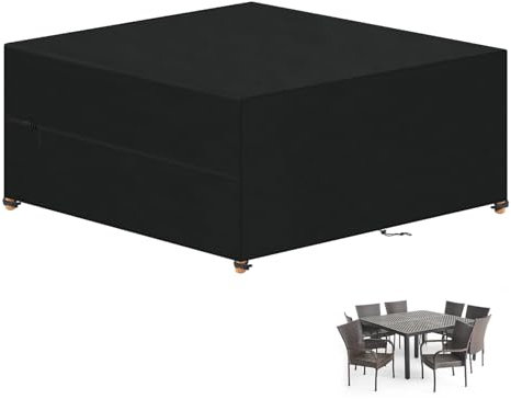 VANSHEIM Garden Furniture Covers Waterproof,Outdoor Furniture Covers for Outside Table Cover,Anti-UV 420D Oxford Outdoor Table Cover for Garden Furniture,Table and Chair,Rattan Sofa 250x250x90cm