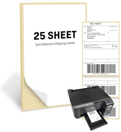 Selbstklebende Versandetiketten DIN A6 – 100 x 150 mm, Bedruckbar mit Inkjet- & Laserdruckern, Wasser- & Ölbeständig - Perfekt für DHL, DPD, UPS, FedEx, GLS – Hochwertige, matte Oberfläche, 25 Etikett