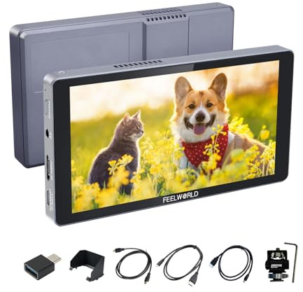 FEELWORLD P6XL 6 pulgadas 1200 nit Monitor de campo para cámara de pantalla táctil, batería integrada 3000 mAh, monitor de cámara CNC, entrada/salida HDMI 4K Full HD 1920 x 1080P, monitor LUT 3D